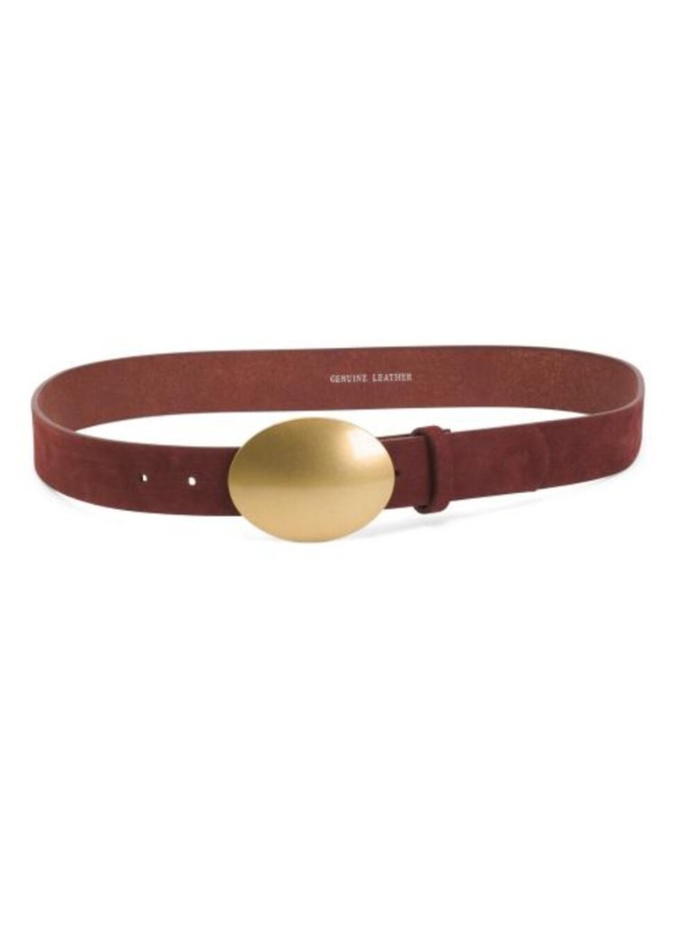 Most Wanted Suede Belt Horizontal Oval Gold Buckle Burgundy Adjustable